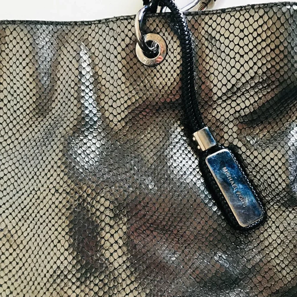 Micheal Kors Skorpios Metallic Snakeskin Bag Tote